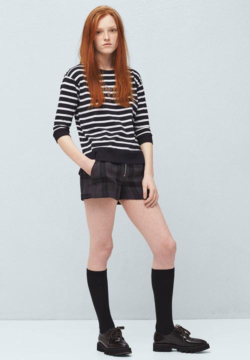MANGO - Striped 3/4 Sleeve T-shirt Blue and White