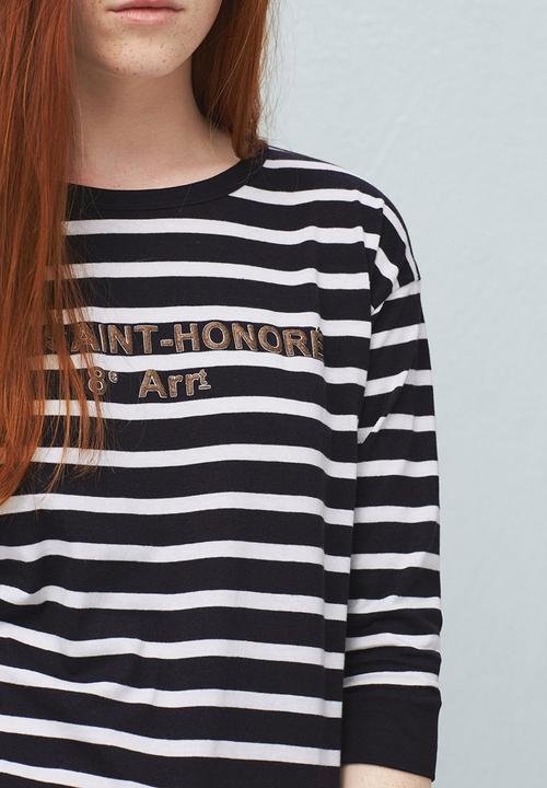 MANGO - Striped 3/4 Sleeve T-shirt Blue and White