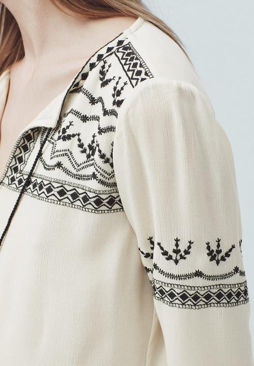 MANGO - Embroidered Blouse Cream