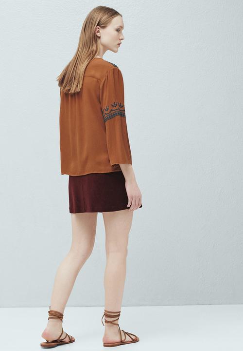 MANGO - Embroidered Blouse Tan