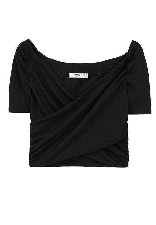 MANGO - Wrap Crop Top Black