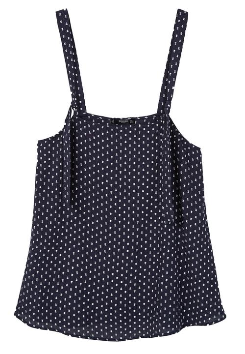 MANGO - Printed Knot Detail Flare Hem Top Navy
