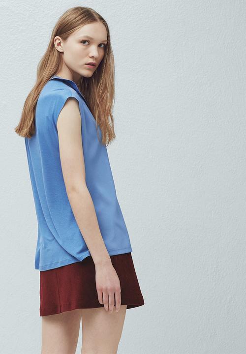 MANGO - Front Pleat Blouse Pale Blue