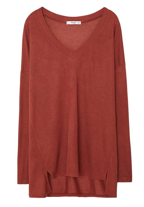 MANGO - Fine Knit T-shirt Mid Brown