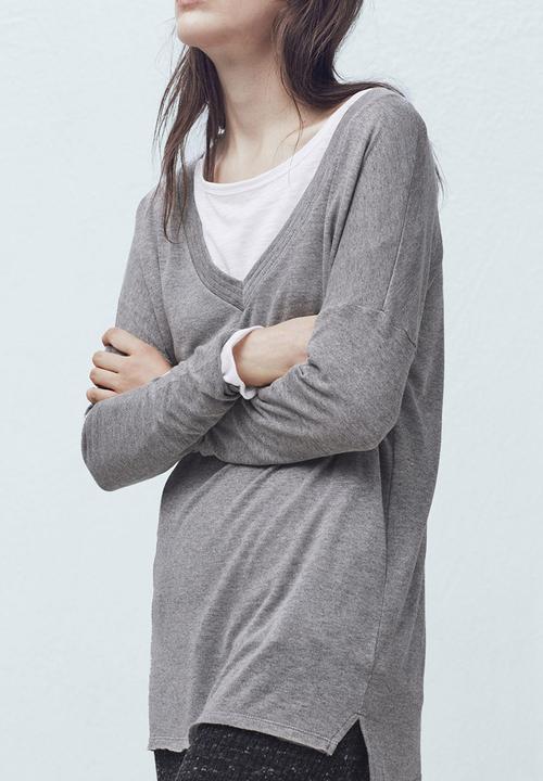 MANGO - Fine Knit T-shirt Mid Grey