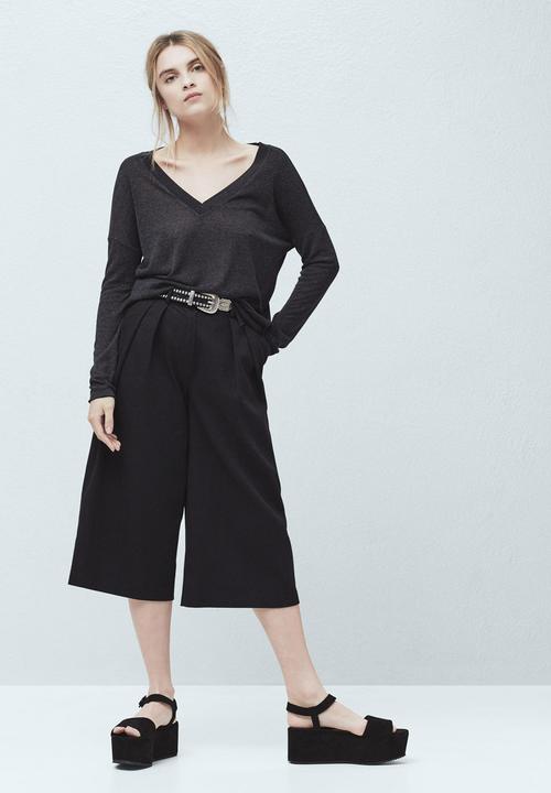 MANGO - Fine Knit T-shirt Black