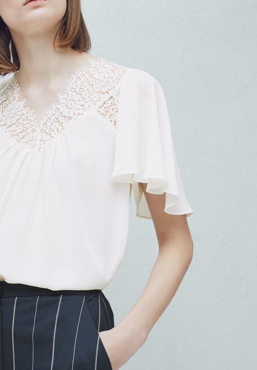 MANGO - Lace Detail Blouse Milk