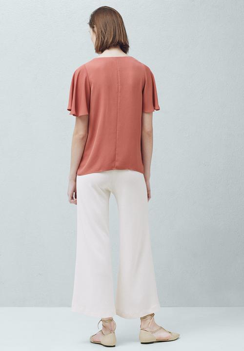 MANGO - Lace Detail Blouse Coral