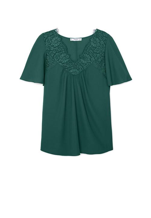 MANGO - Lace Detail Blouse Green