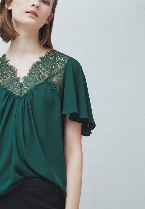MANGO - Lace Detail Blouse Green