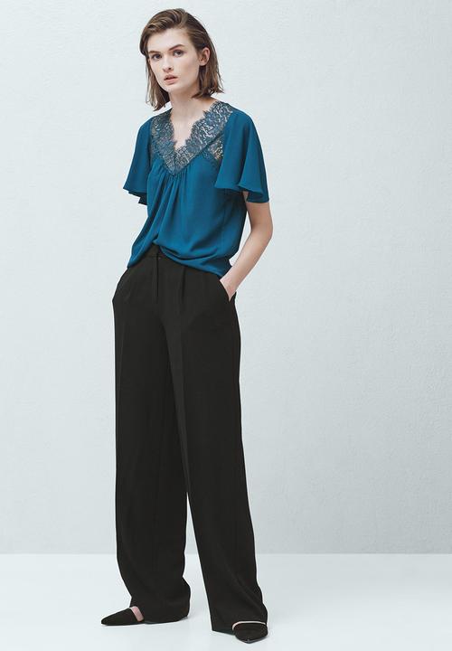 MANGO - Lace Detail Blouse Dark Blue