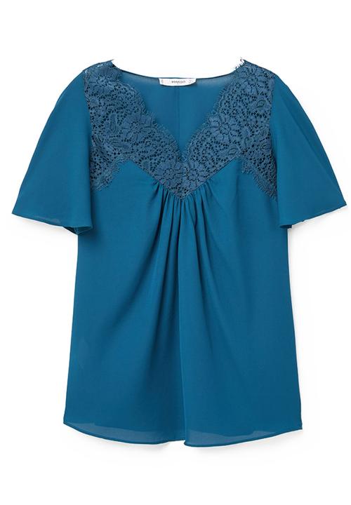 MANGO - Lace Detail Blouse Dark Blue