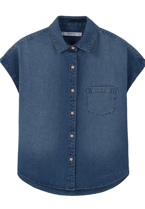 MANGO - Short Sleeve Denim Shirt Dark Blue