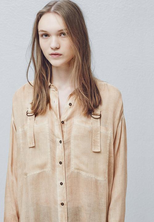 MANGO - Pocket Detail Fluid Shirt Camel