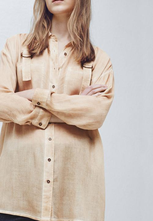 MANGO - Pocket Detail Fluid Shirt Camel