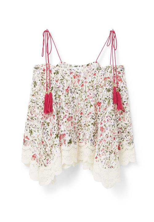 MANGO - Floral Print Lace Trim Top Multi-colour