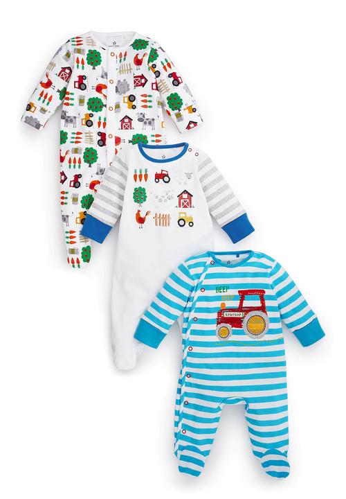Next - Tractor And Farmyard Sleepsuits 3-Pack Multi-Colour