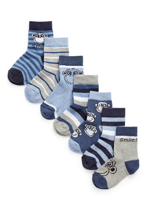 Next - 7-pack monkey socks Mid blue Mid Blue