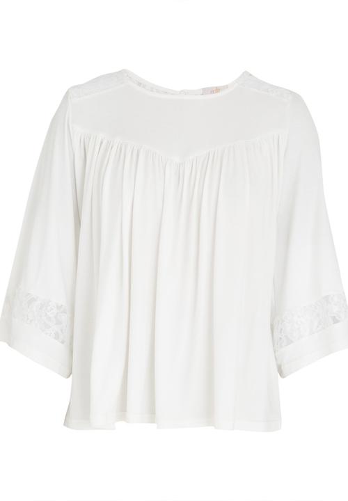 edit - Lace Inset Flared Top Cream