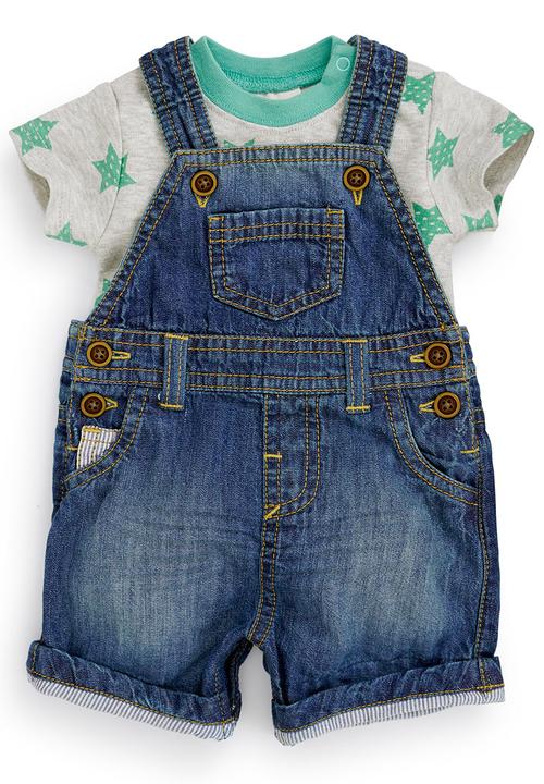 Next - Crop Denim Authentic Dungarees With Bodysuit Blue/White