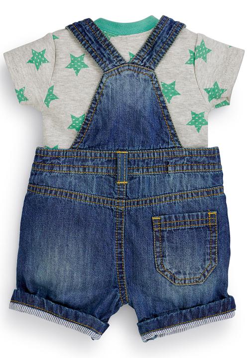 Next - Crop Denim Authentic Dungarees With Bodysuit Blue/White