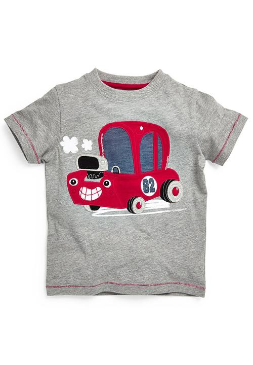 Next - Applique Car T-Shirt Pale Grey