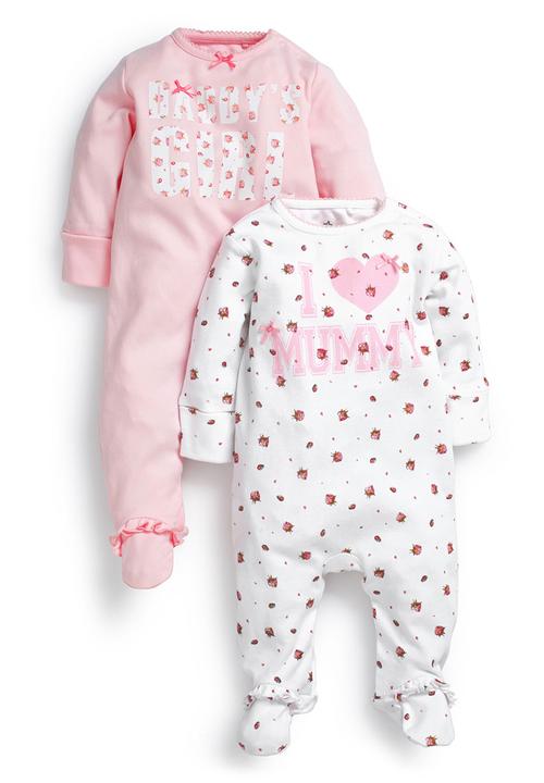 Next - Pretty Mum And Dad Slogan Sleepsuits 2-Pack Multi-Colour