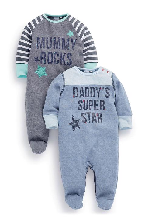 Next - Mum And Dad Slogan Sleepsuits 2-Pack Multi-Colour