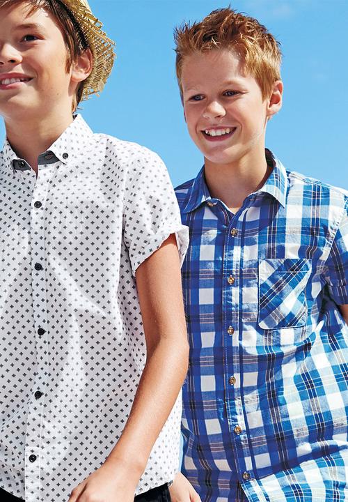 Next - Gingham Short-Sleeve Shirt Blue/White