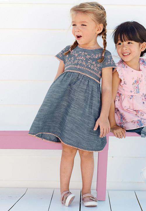 Next - Chambray Embroidered Dress Mid Blue