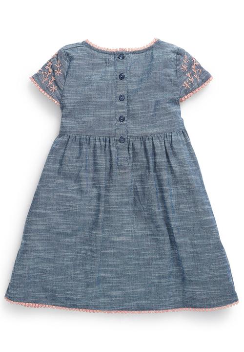 Next - Chambray Embroidered Dress Mid Blue
