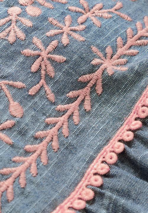 Next - Chambray Embroidered Dress Mid Blue