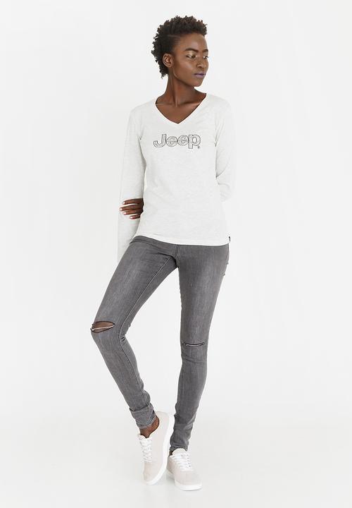 JEEP - Long Sleeve V-neck Tee Stone