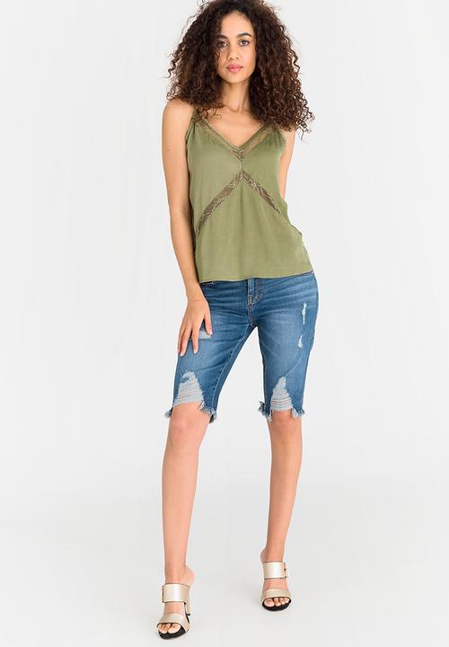 GUESS - Guess Libby Scribble Lace Cami Khaki Green
