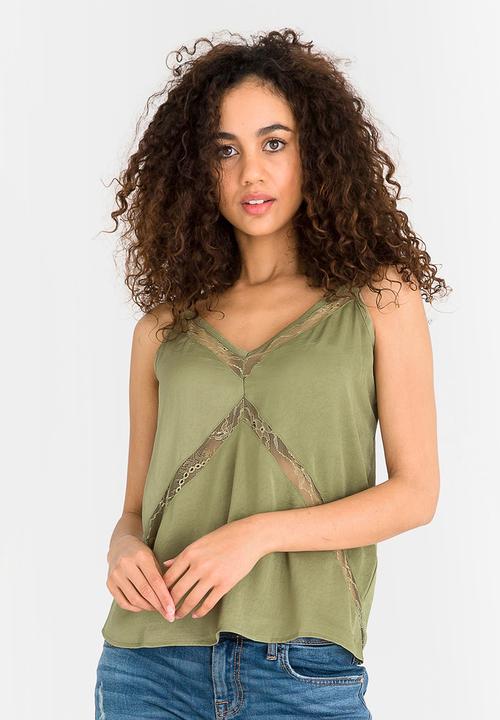 GUESS - Guess Libby Scribble Lace Cami Khaki Green