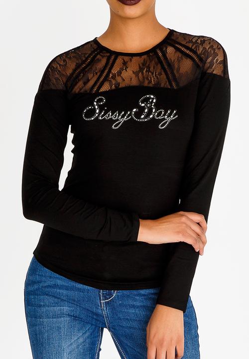 SISSY BOY - Mila Lace Detail Top Black