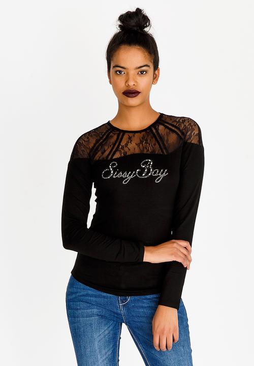 SISSY BOY - Mila Lace Detail Top Black