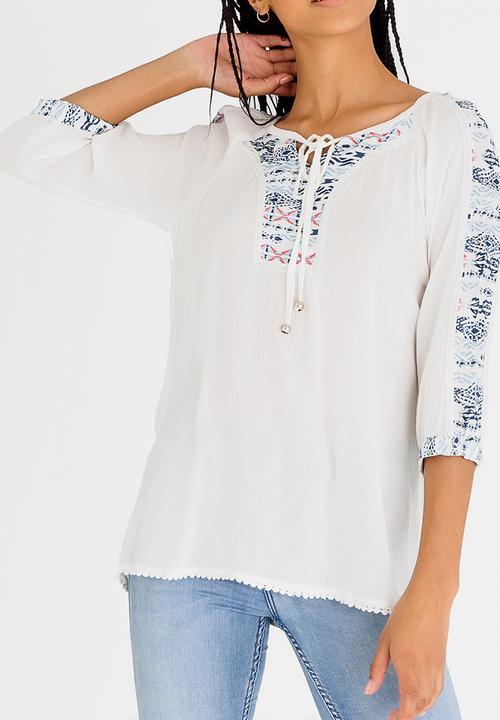 G Couture - Gypsy Smock Top Blue and White