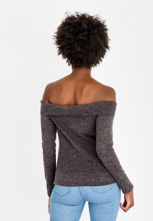 SISSY BOY - Slouchy Bardot Top Charcoal