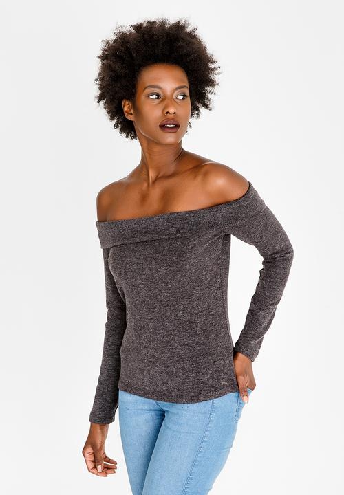 SISSY BOY - Slouchy Bardot Top Charcoal