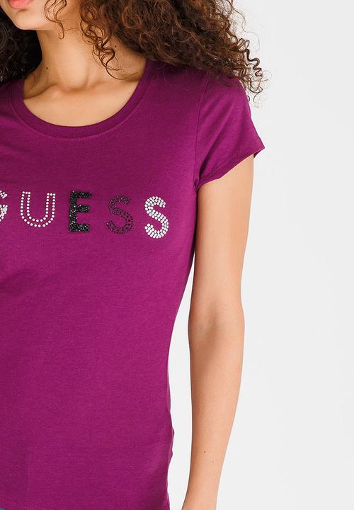 GUESS - Guess Mixed Embellishment Tee Dark Purple