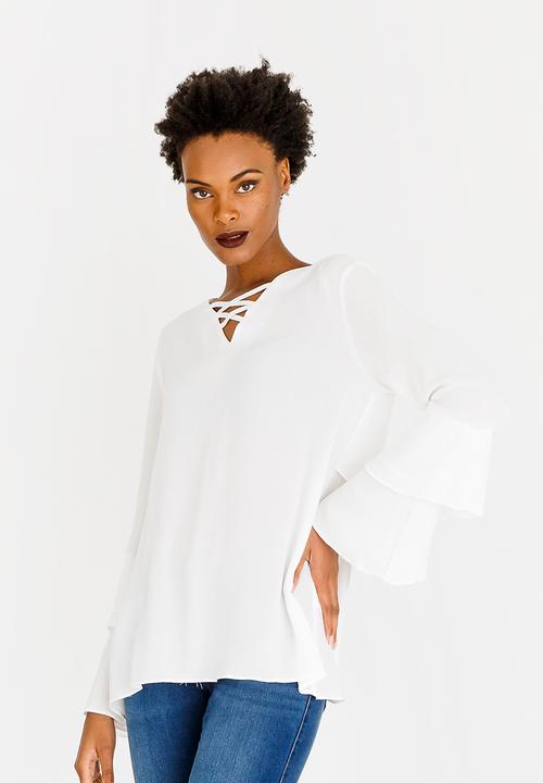 G Couture - Lace-up Detail Top White