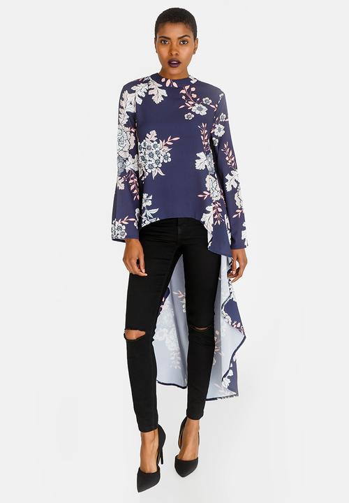 Revenge - Hi-Lo Waterfall Detail Top Navy