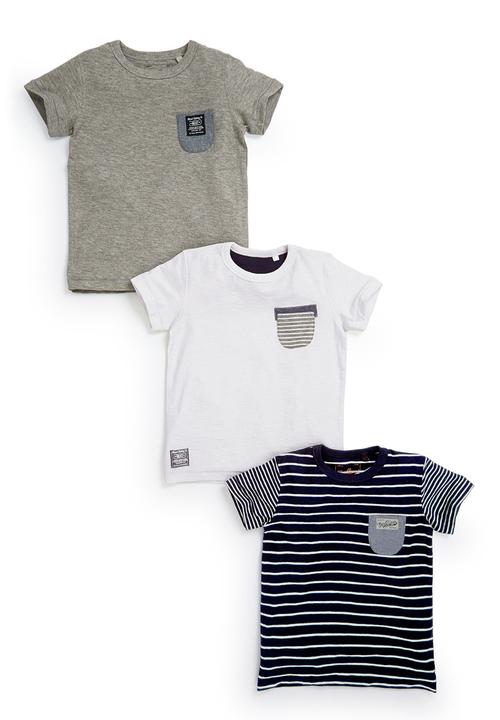 Next - 3-Pack Striped T-Shirts Mid Blue