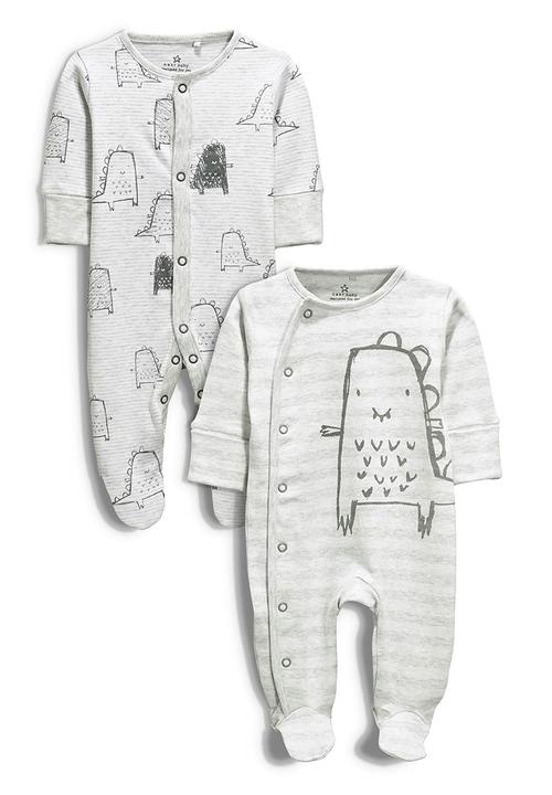 Next - Two Pack Dino Sleepsuits Grey