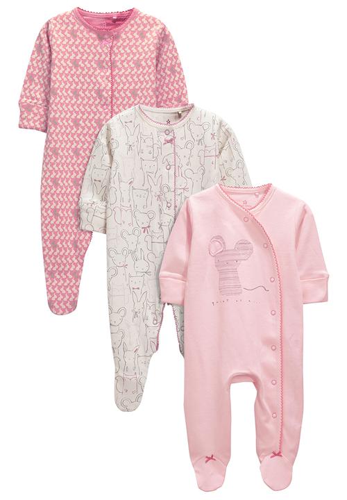 Next - Three Pack Pink Character Sleepsuits Pale Pink