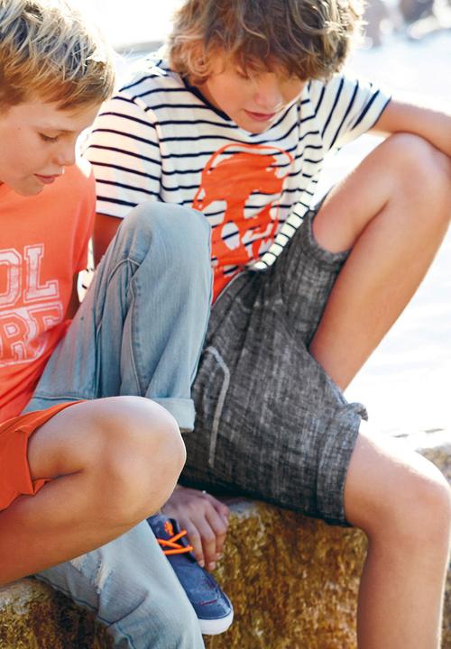 Next - Ecru Stripe Orange Skull T-Shirt Multi-Colour