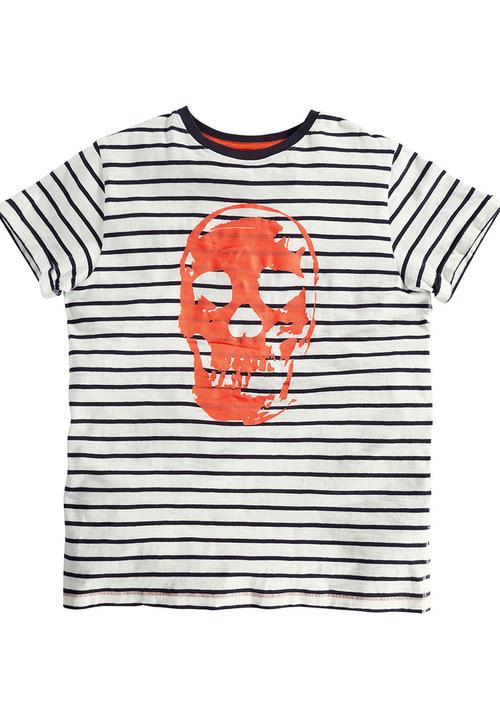 Next - Ecru Stripe Orange Skull T-Shirt Multi-Colour