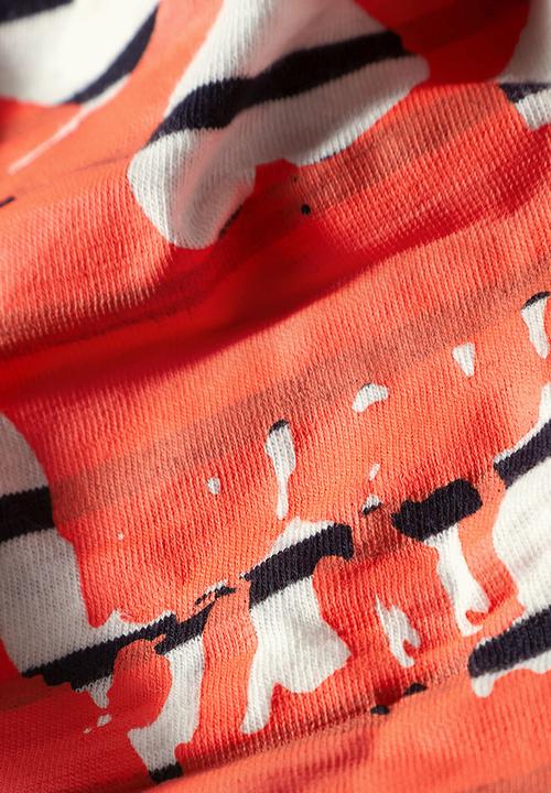 Next - Ecru Stripe Orange Skull T-Shirt Multi-Colour