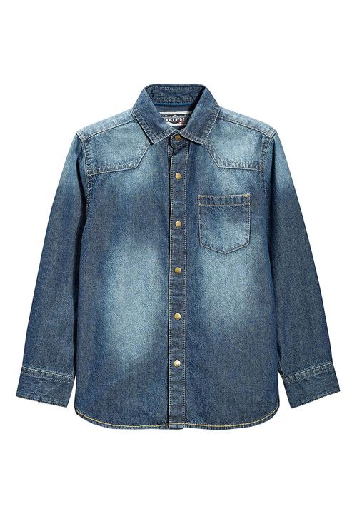 Next - Rinse Wash Denim Shirt Dark Blue